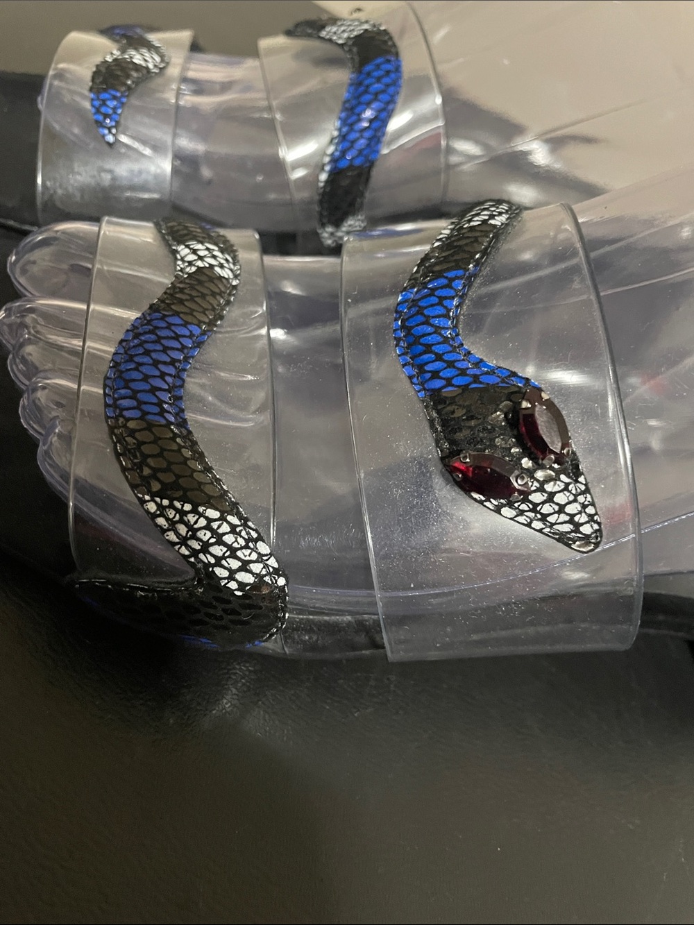 CECELIA NEW YORK Slide Sandals Snake Detail with Rhinestone Eyes Size 39